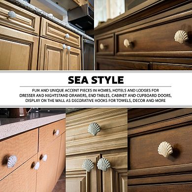 Set of 6 Gold Cast Iron Scallop Sea Shell Drawer Pulls Nautical Cabinet Knobs