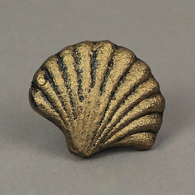 Set of 6 Gold Cast Iron Scallop Sea Shell Drawer Pulls Nautical Cabinet Knobs