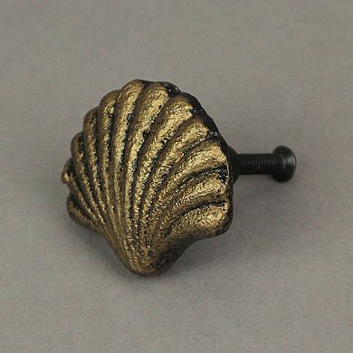 Set of 6 Gold Cast Iron Scallop Sea Shell Drawer Pulls Nautical Cabinet Knobs