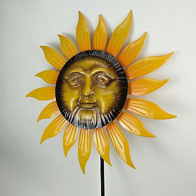 Smiling Face Sunflower Garden Twirler Wind Spinner Stake 71.5 Inches High