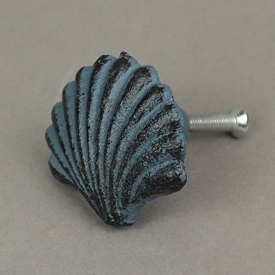 Set of 6 Blue Cast Iron Scallop Sea Shell Drawer Pulls Nautical Cabinet Knobs
