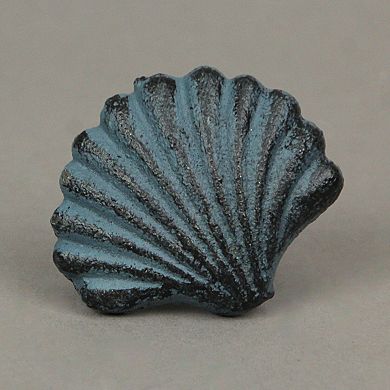 Set of 6 Blue Cast Iron Scallop Sea Shell Drawer Pulls Nautical Cabinet Knobs