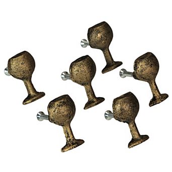Antique Gold Finish Cast Iron Wine Glass Cabinet Knob Drawer Pulls Set of 6