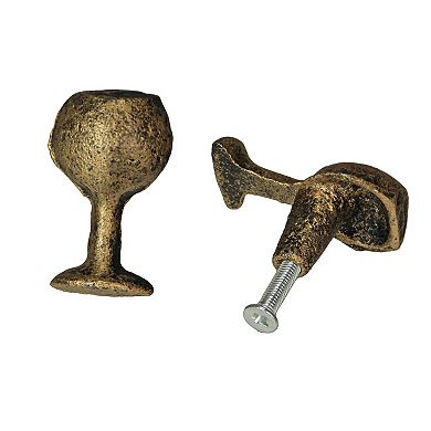 Antique Gold Finish Cast Iron Wine Glass Cabinet Knob Drawer Pulls Set of 6