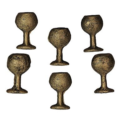 Antique Gold Finish Cast Iron Wine Glass Cabinet Knob Drawer Pulls Set of 6