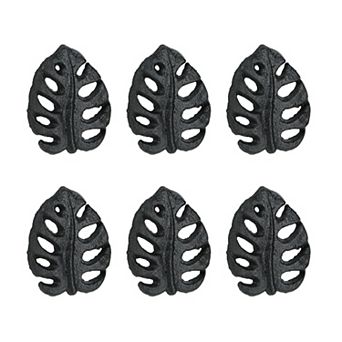 Set of 6 Black Cast Iron Monstera Leaf Drawer Pulls Decorative Cabinet Knobs