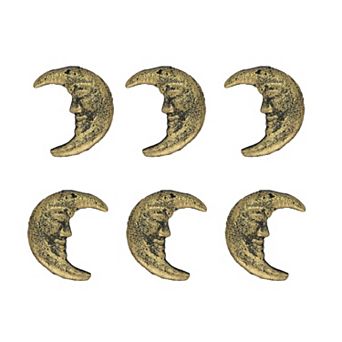 Set of 6 Gold Cast Iron Crescent Moon Face Drawer Pulls Decorative Cabinet Knobs