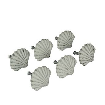 Set of 6 White Cast Iron Scallop Sea Shell Drawer Pulls Nautical Cabinet Knobs