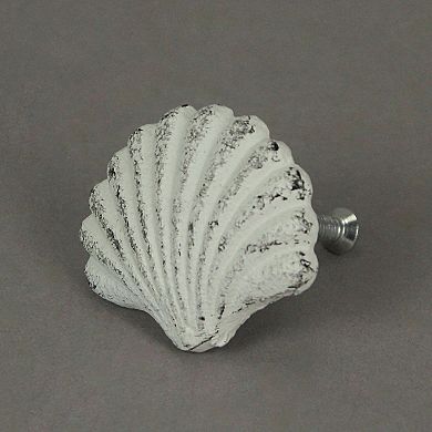 Set of 6 White Cast Iron Scallop Sea Shell Drawer Pulls Nautical Cabinet Knobs