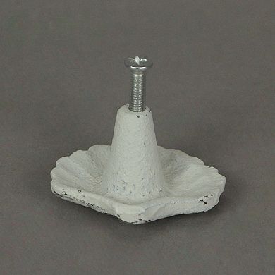 Set of 6 White Cast Iron Scallop Sea Shell Drawer Pulls Nautical Cabinet Knobs