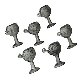 Antique Silver Finish Cast Iron Wine Glass Cabinet Knob Drawer Pulls Set of 6