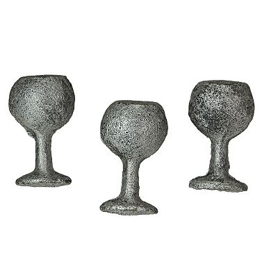 Antique Silver Finish Cast Iron Wine Glass Cabinet Knob Drawer Pulls Set of 6