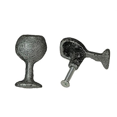 Antique Silver Finish Cast Iron Wine Glass Cabinet Knob Drawer Pulls Set of 6