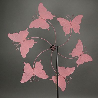Colorful Embossed Metal Butterfly Garden Twirler Wind Spinner Stake 71 Inch