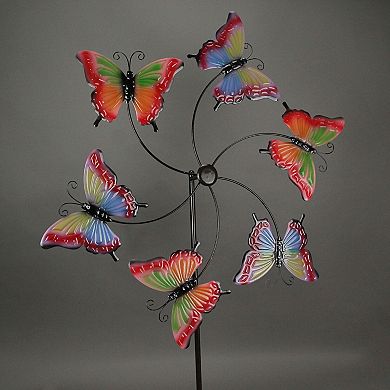 Colorful Embossed Metal Butterfly Garden Twirler Wind Spinner Stake 71 Inch