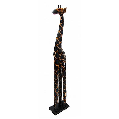 39 Inch Tall Hand-Carved Wooden Giraffe Statue Decor