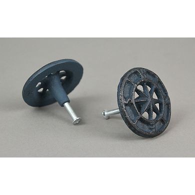 Set of 12 Dark Blue Cast Iron Cabinet Hardware Knobs Compass Rose Drawer Pulls
