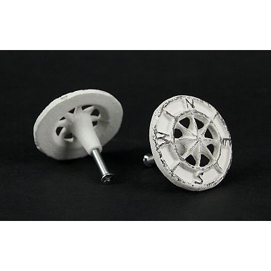 Set of 12 White Cast Iron Compass Rose Cabinet Hardware Knobs Drawer Pull Handle