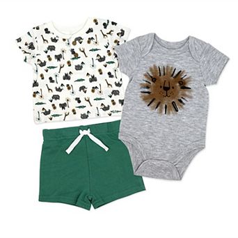 Baby Boys 3 pc Lions and Safari Bodysuit, Shirt, and Shorts Set
