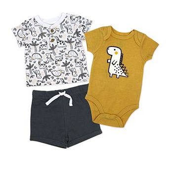 Baby Boys 3 pc Dinosaur Bodysuit, Shirt, and Shorts Set