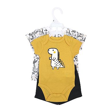 Baby Boys 3 Piece Dinosaur Bodysuit, Shirt, and Shorts Set