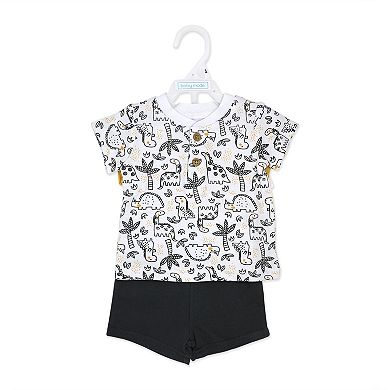 Baby Boys 3 Piece Dinosaur Bodysuit, Shirt, and Shorts Set