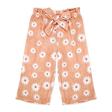 Baby Girls 3 Piece Breezy Daisy Bodysuit, Pants and Headband Set, Peach