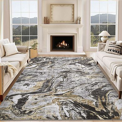 Abstract Flow Area Rug Non Slip Vacuum Clean Ultra Thin Stain Resistant Carpet for Living Room