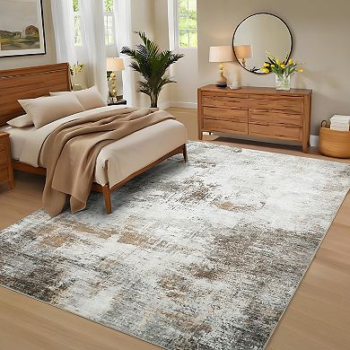 Abstract Area Rug Non Slip Foldable Low Pile Ultra Thin Pet Friendly Floor Cover for Bedroom