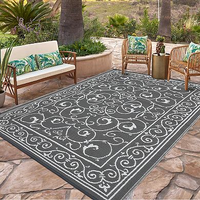 Modern Outdoor Area Rug Washable Waterproof Portable Stain Resistant Mat for Balcony Picnic