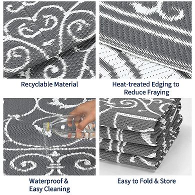 Modern Outdoor Area Rug Washable Waterproof Portable Stain Resistant Mat for Balcony Picnic