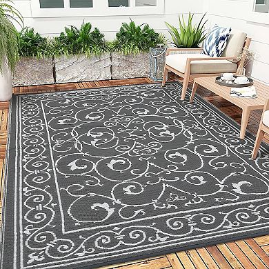 Modern Outdoor Area Rug Washable Waterproof Portable Stain Resistant Mat for Balcony Picnic