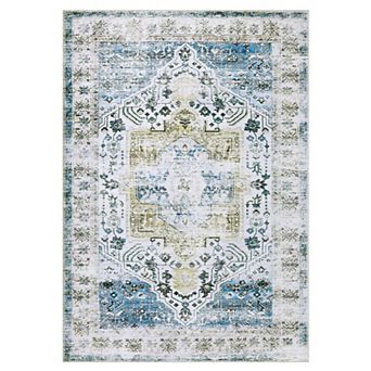 Medallion Area Rug Low Pile Pet Friendly Non Slip Vacuum Clean Carpet for Kid's Room Bathroom