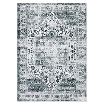 Medallion Area Rug Low Pile Pet Friendly Non Slip Vacuum Clean Carpet for Kid's Room Bathroom