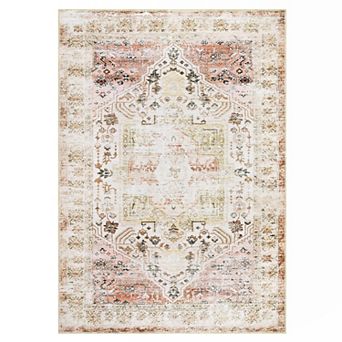 Medallion Area Rug Low Pile Pet Friendly Non Slip Vacuum Clean Carpet for Kid's Room Bathroom
