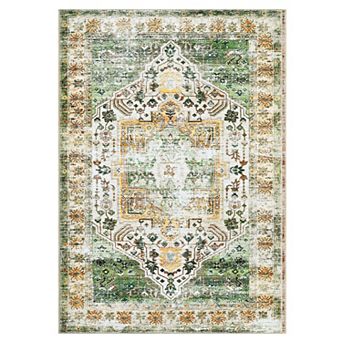 Medallion Area Rug Low Pile Pet Friendly Non Slip Vacuum Clean Carpet for Kid's Room Bathroom