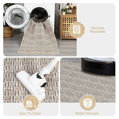 Contemporary Area Rug Machine Washable Low Pile Stain Resistant Carpet for Dining Room Bathroom