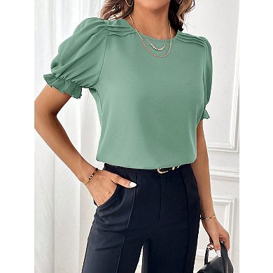 Women's Classic Pure Color Short Sleeve Blouse Soft Casual Summer Top