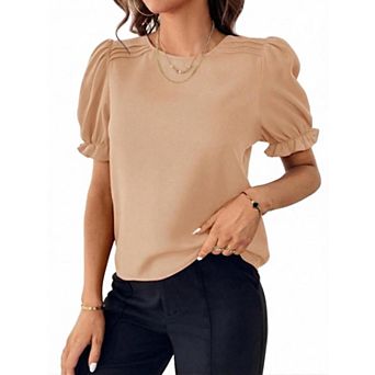 Women's Classic Pure Color Short Sleeve Blouse Soft Casual Summer Top