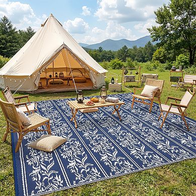 Contemporary Outdoor Area Rug Reversible Stain Resistant Waterproof Portable Mat for Patio Backyard