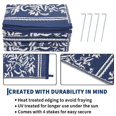 Contemporary Outdoor Area Rug Reversible Stain Resistant Waterproof Portable Mat for Patio Backyard