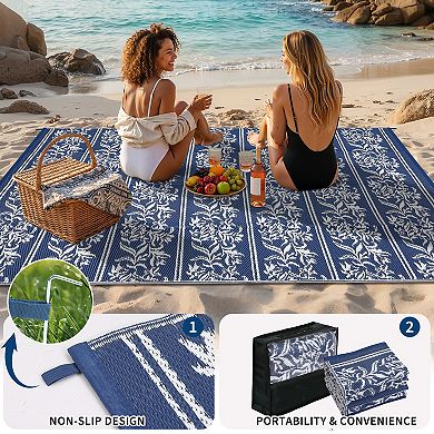 Contemporary Outdoor Area Rug Reversible Stain Resistant Waterproof Portable Mat for Patio Backyard