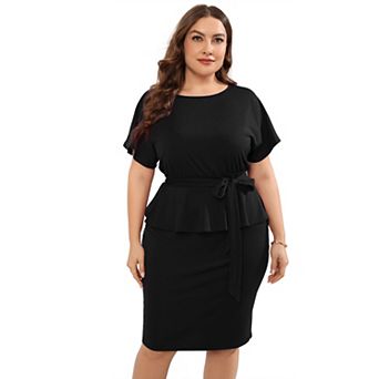 Plus Size Women's Elegant Dress Short Sleeve Crew Neck Bodycon Dress with Belt