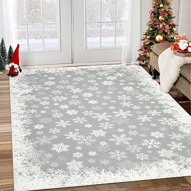 Snowflake Area Rug Machine Washable Vacuum Clean Stain Resistant Floor Cover for Kid's Room Kitchen