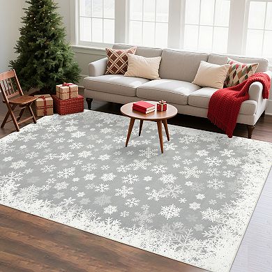 Snowflake Area Rug Machine Washable Vacuum Clean Stain Resistant Floor Cover for Kid's Room Kitchen