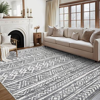 Modern Geometric Area Rug Machine Washable Low Pile Pet Friendly Ultra Thin Carpet for Kid's Room