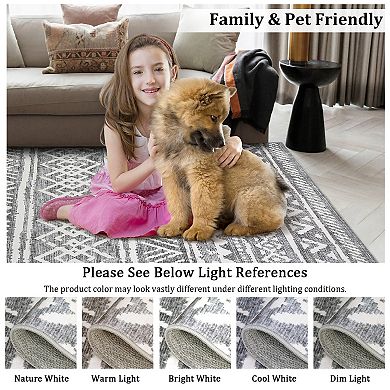 Modern Geometric Area Rug Machine Washable Low Pile Pet Friendly Ultra Thin Carpet for Kid's Room