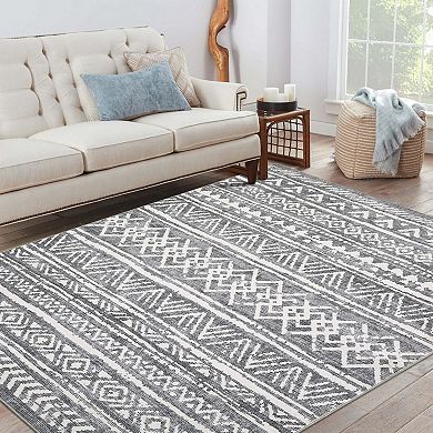 Modern Geometric Area Rug Machine Washable Low Pile Pet Friendly Ultra Thin Carpet for Kid's Room