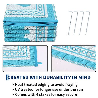 Modern Bordered Outdoor Area Rug UV Resistant Reversible Lightweight Carpet for Beach Vacation