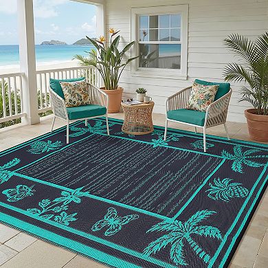 Modern Outdoor Area Rug Reversible Light Weight Stain Resistant Waterproof Mat for RV Trip Picnic